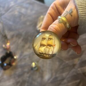 Vintage Ship Glass Paperweight